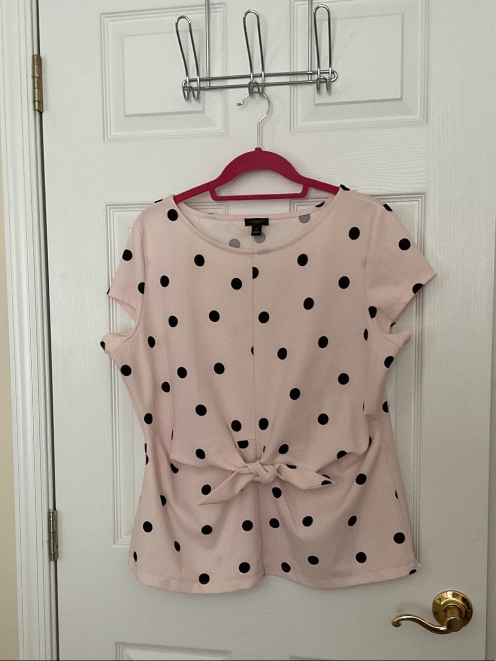 Ann Taylor Pink Polka Dot Tie-Front Blouse - Picture 1 of 4